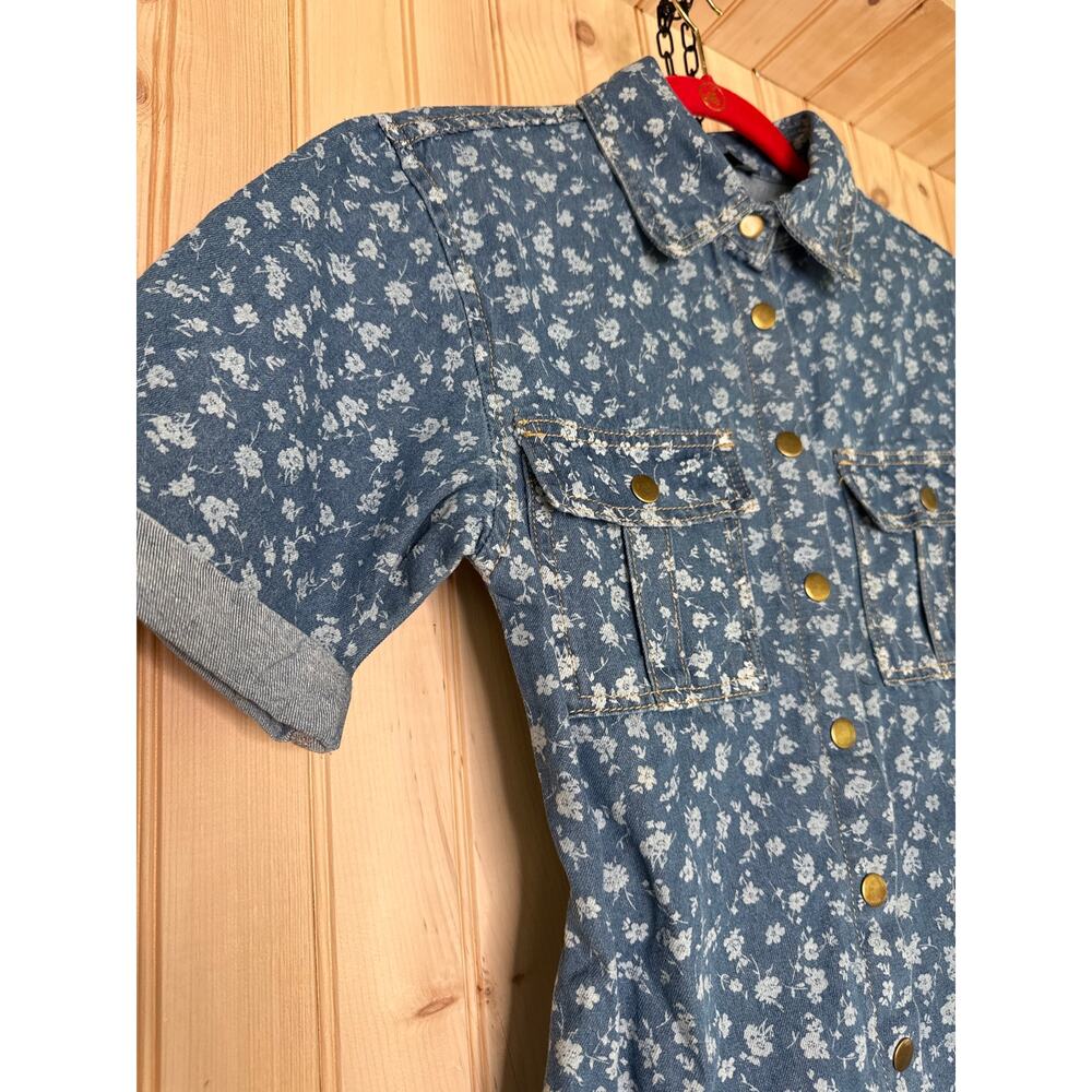 NWT Lulus Renske Light Wash Floral Print Denim Mini Dress Night Out Size M - Picture 4 of 7